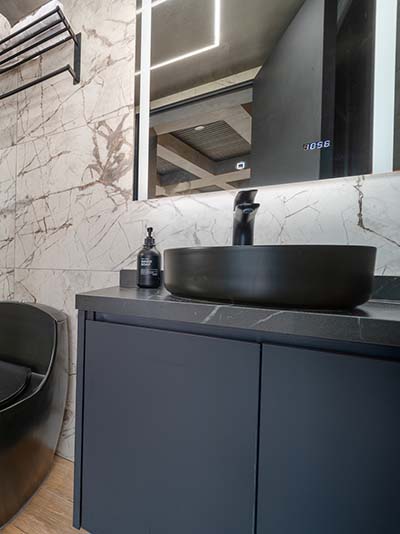 Modern bathroom with walk-in shower