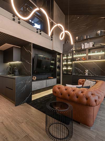 View of living area and kitchen