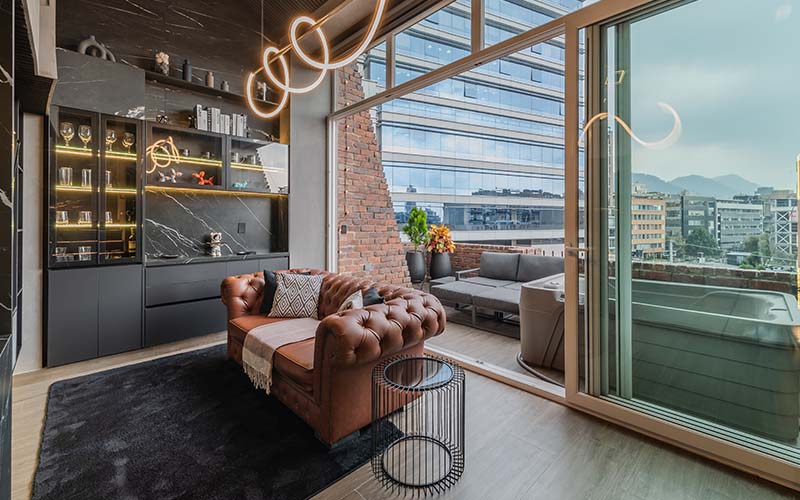 spacious living area and patio
